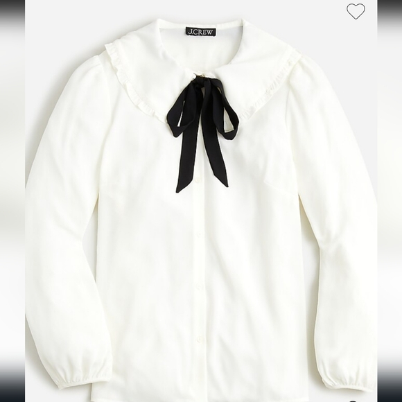 J. Crew Tops - J Crew White Button-Up Blouse with removable Black Bow.